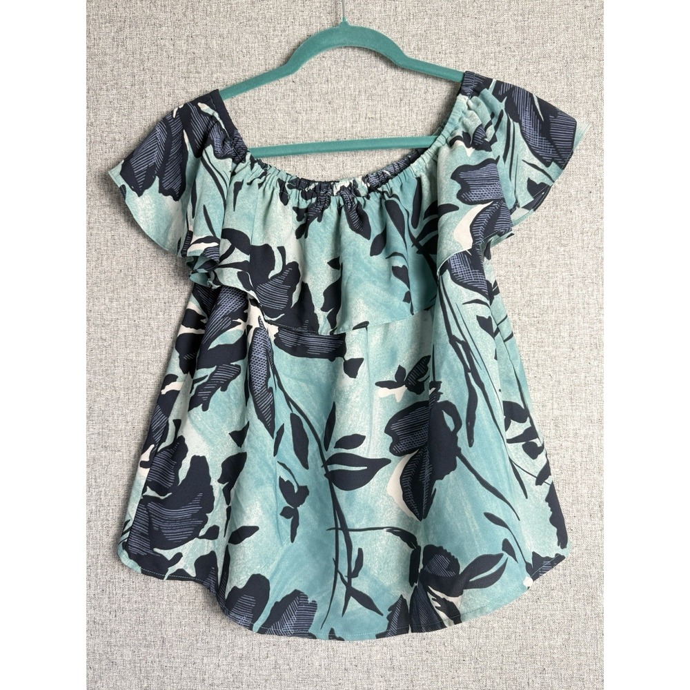 Anthropologie Maeve Islander Off Shoulder Blue Floral Hawaiian Beachy Top XS